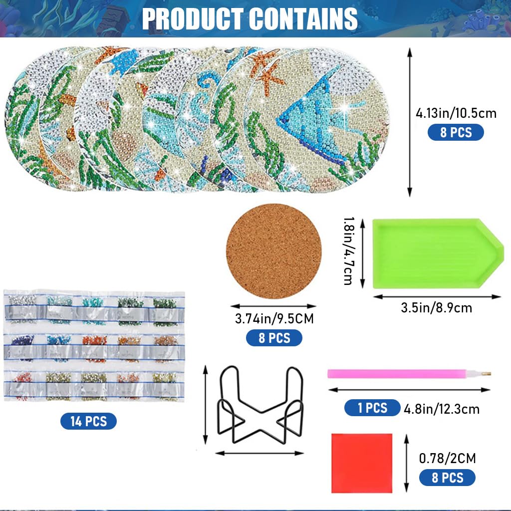 8 Pcs Diamond Painting Coasters Kits